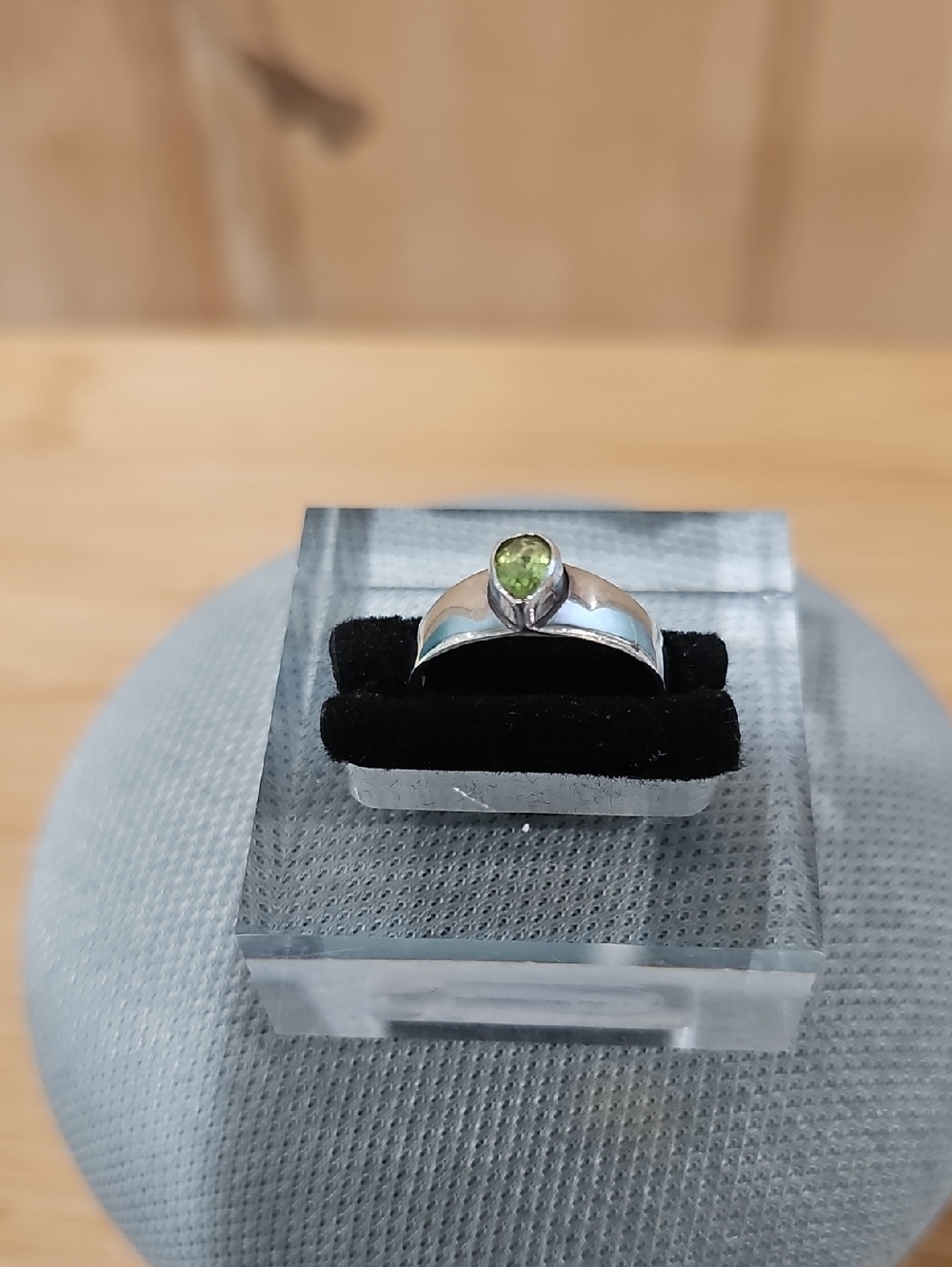 Sterling Silver Ring with Green Peridot Teardrop Stone